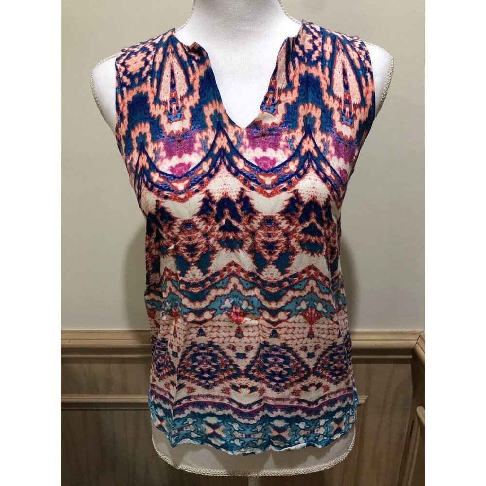 Reneec.~ Multicolor Sleeveless Top Buttons V~ Neck ~ Size Small